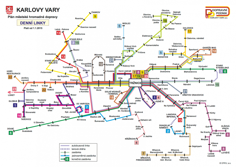 Схема маршрутов городского транспорта Карловых Вар