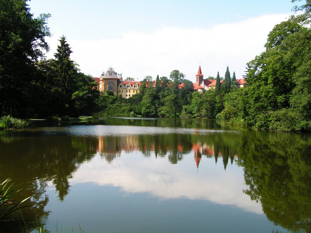 Вид на замок с Подзамкового озера (Podzámecký rybnik)